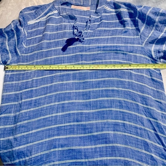 Tunic Top S / XS Fresh Produce Blue White Embroidered Detail Viscose Ties - Picture 10 of 16